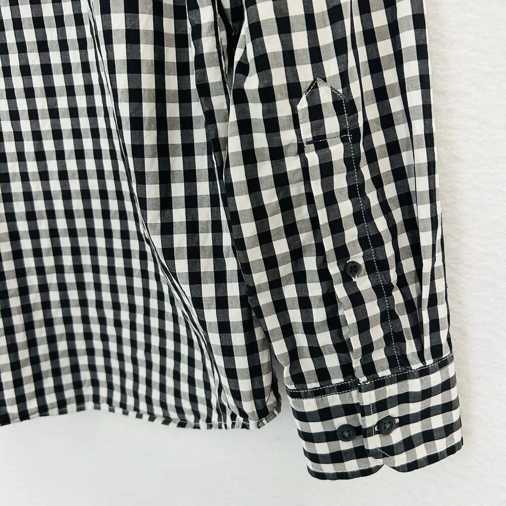 Banana Republic Shirt Men M 15-15 1/2 Black White Plaid Button Down Casual Prepy